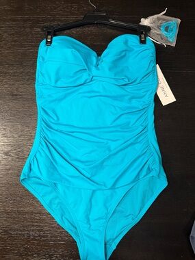 New NWT Anne Cole Bright Turquoise Strapless One-Piece Swimsuit size 10